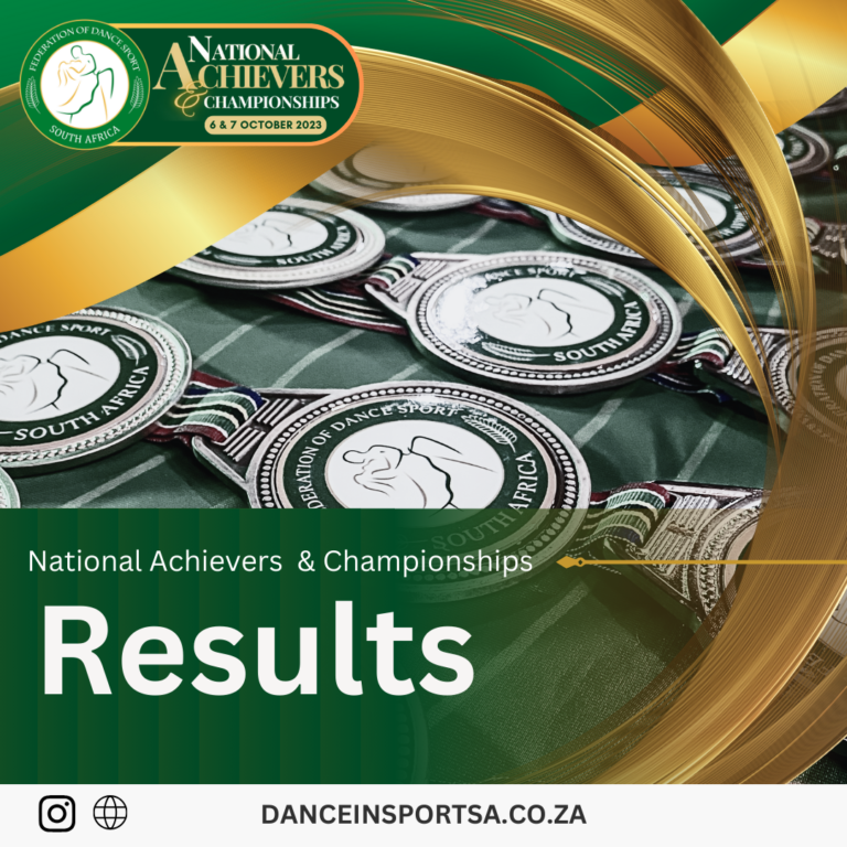 Results for the Federation of Dance Sport South Africa National Achievers & Championships 2023 in the North-West.