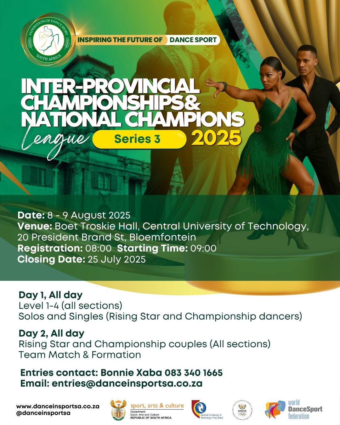 Read more about the article 8-9 AUG: Entry Form for the Inter-Provincial Championships & National Champions League Series 3 at the Boet Troskie Hall, Bloemfontein